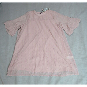 Boohoo Dress Women Size 18 Blush Dobby Chiffon Oversized Shift Textured Boho NWT